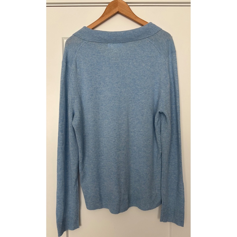 The Commons Johnny Collar Fisherman 100% Cashmere Polo Sweater Light Blue XL NWT